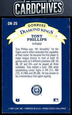 Tony Phillips 1992 Donruss #DK-25 Diamond Kings