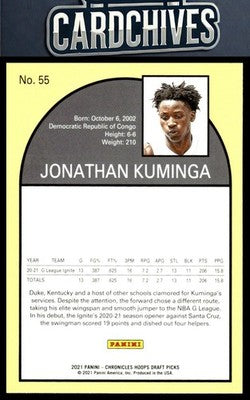 Jonathan Kuminga 2021 Panini Chronicles Draft Picks #55 Green