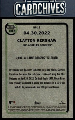 Clayton Kershaw 2023 Topps Heritage #NT-15 Now & Then