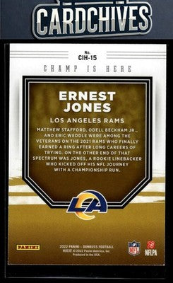 Ernest Jones 2022 Donruss #CIH-15 Champ is Here