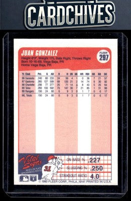 Juan Gonzalez 1990 Fleer #297b Rookie RC