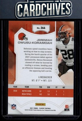 Jeremiah Owusu-Koramoah 2021 Panini Playoff #266 2nd Down #/50 Rookie SN,RC