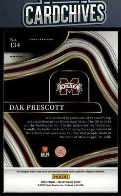 Dak Prescott 2022 Panini Select Draft Picks #134 Silver Prizm