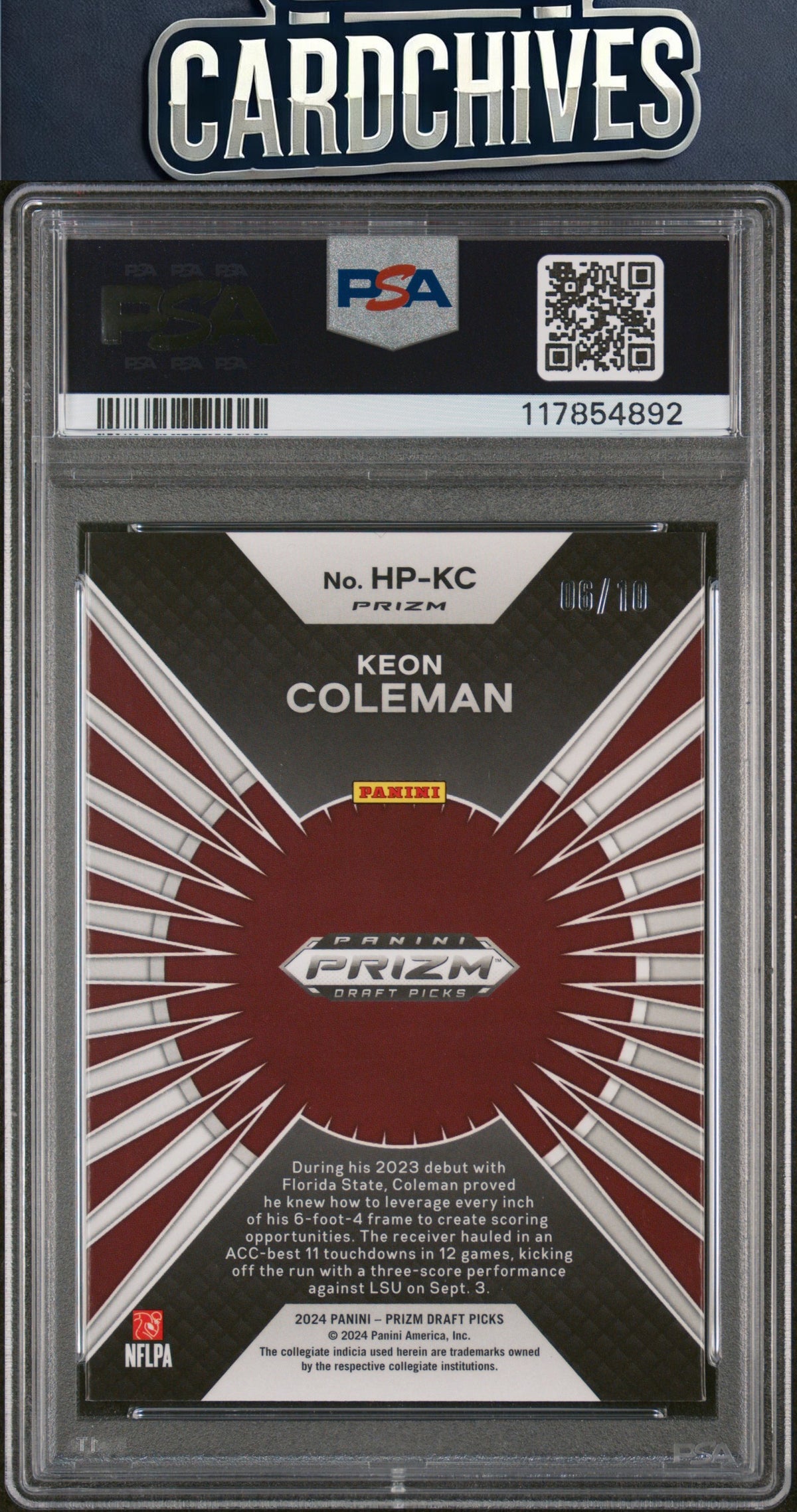 Keon Coleman 2024 Prizm Draft Picks #HP-KC Hype Gold #/10 PSA 8 NM-MT