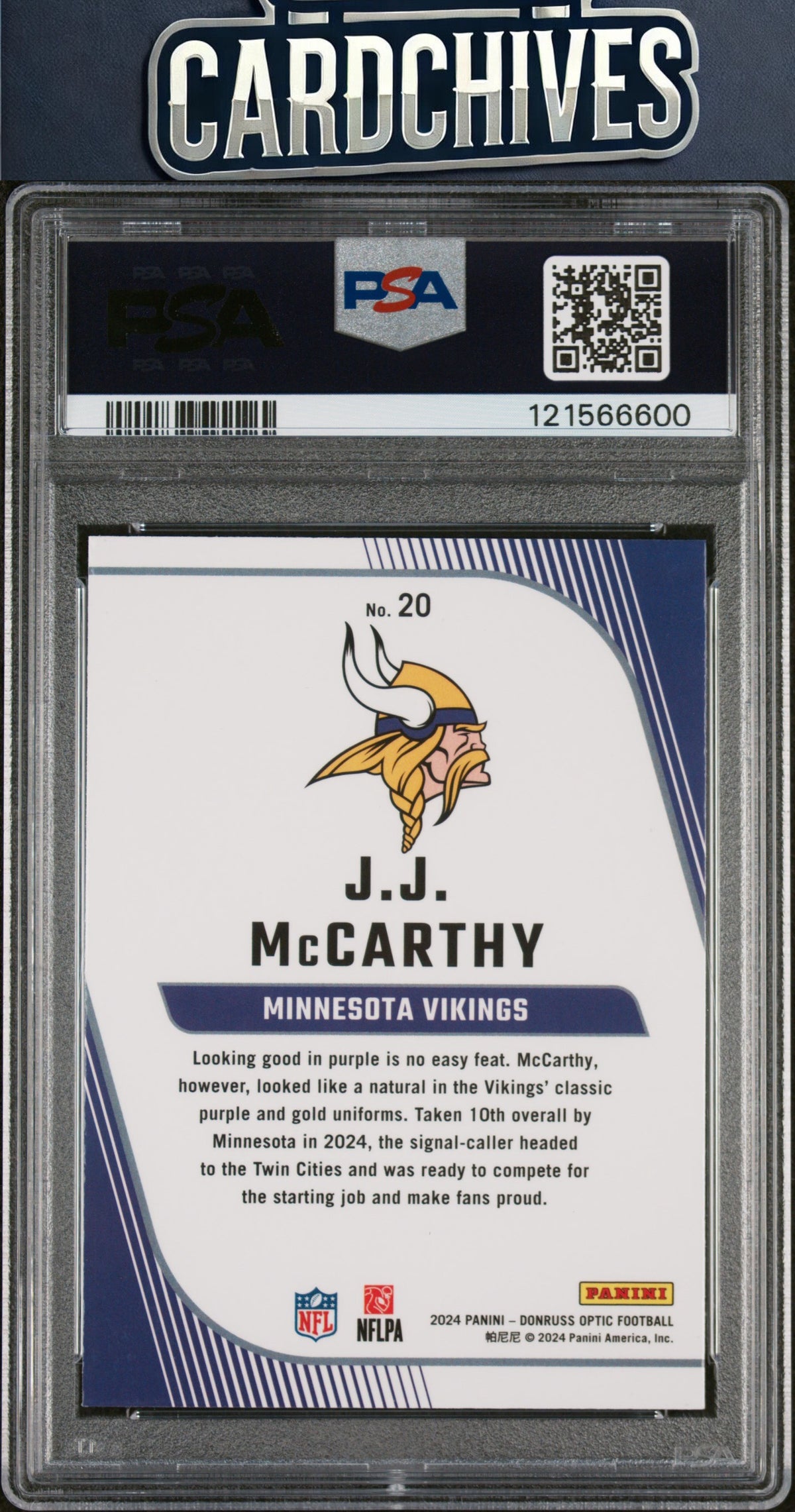 J.J. McCarthy 2024 Donruss Optic #20 Rookie Primary Colors PSA 9 MINT