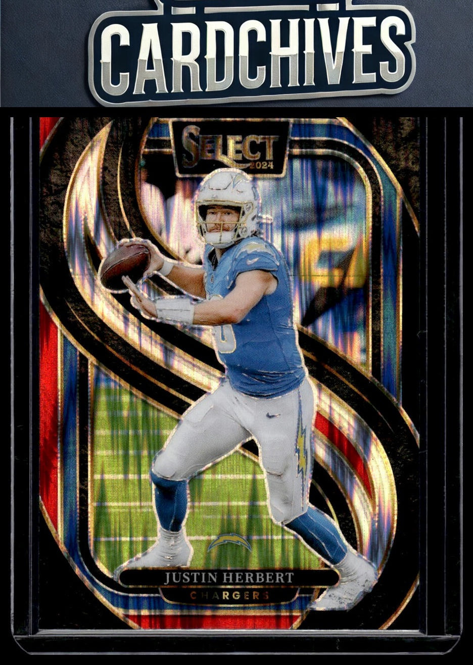 Justin Herbert 2024 Panini Select #131 Black & Red Prizm Shock