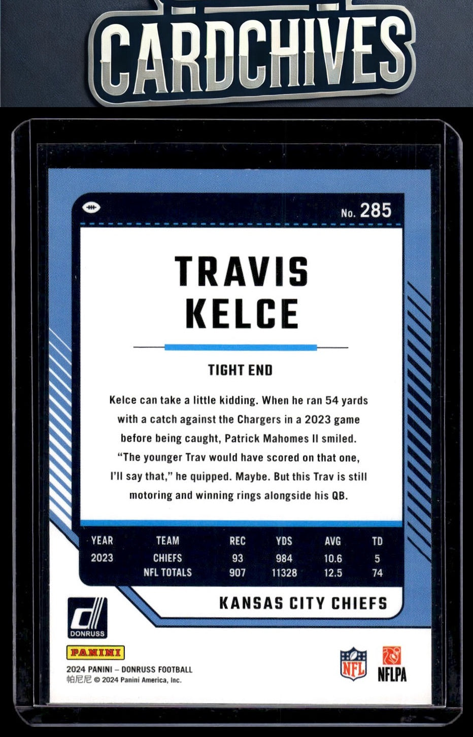 Travis Kelce 2024 Donruss #285 Press Proof Green