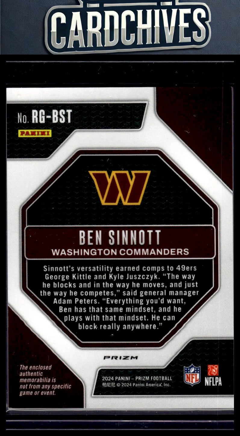 Ben Sinnott 2024 Panini Prizm #RG-BST Rookie Gear SILVER MEM