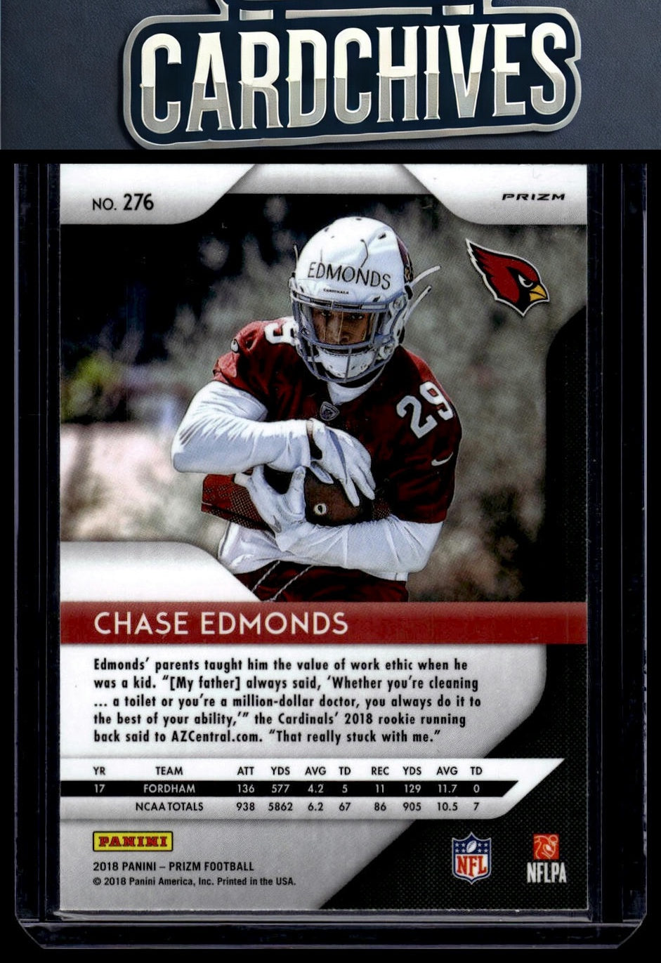 Chase Edmonds 2018 Panini Prizm #276 Prizm Red White and Blue Rookie RC