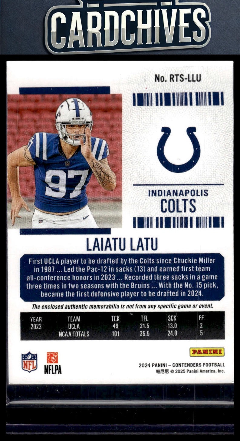 Laiatu Latu 2024 Panini Contenders #RTS-LLU Rookie Ticket Swatches MEM