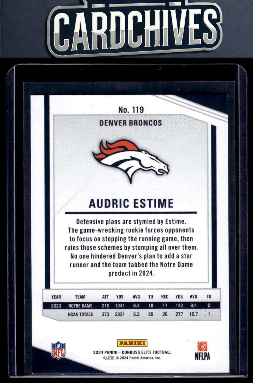 Audric Estime 2024 Donruss Elite #119 Maroon #/249 Rookie SN,RC