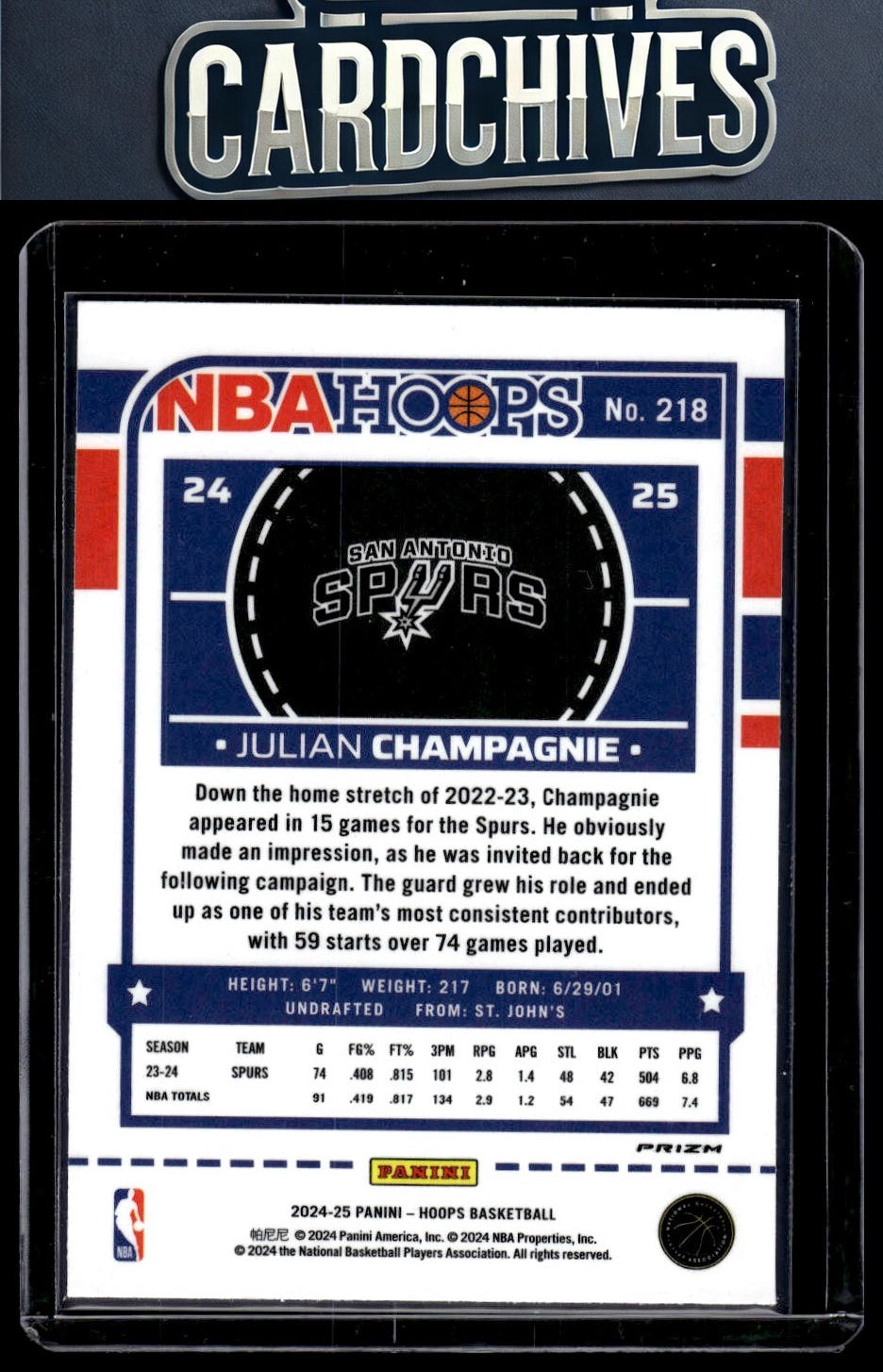 Julian Champagnie 2024-25 Hoops Winter #218 Prizms Premium