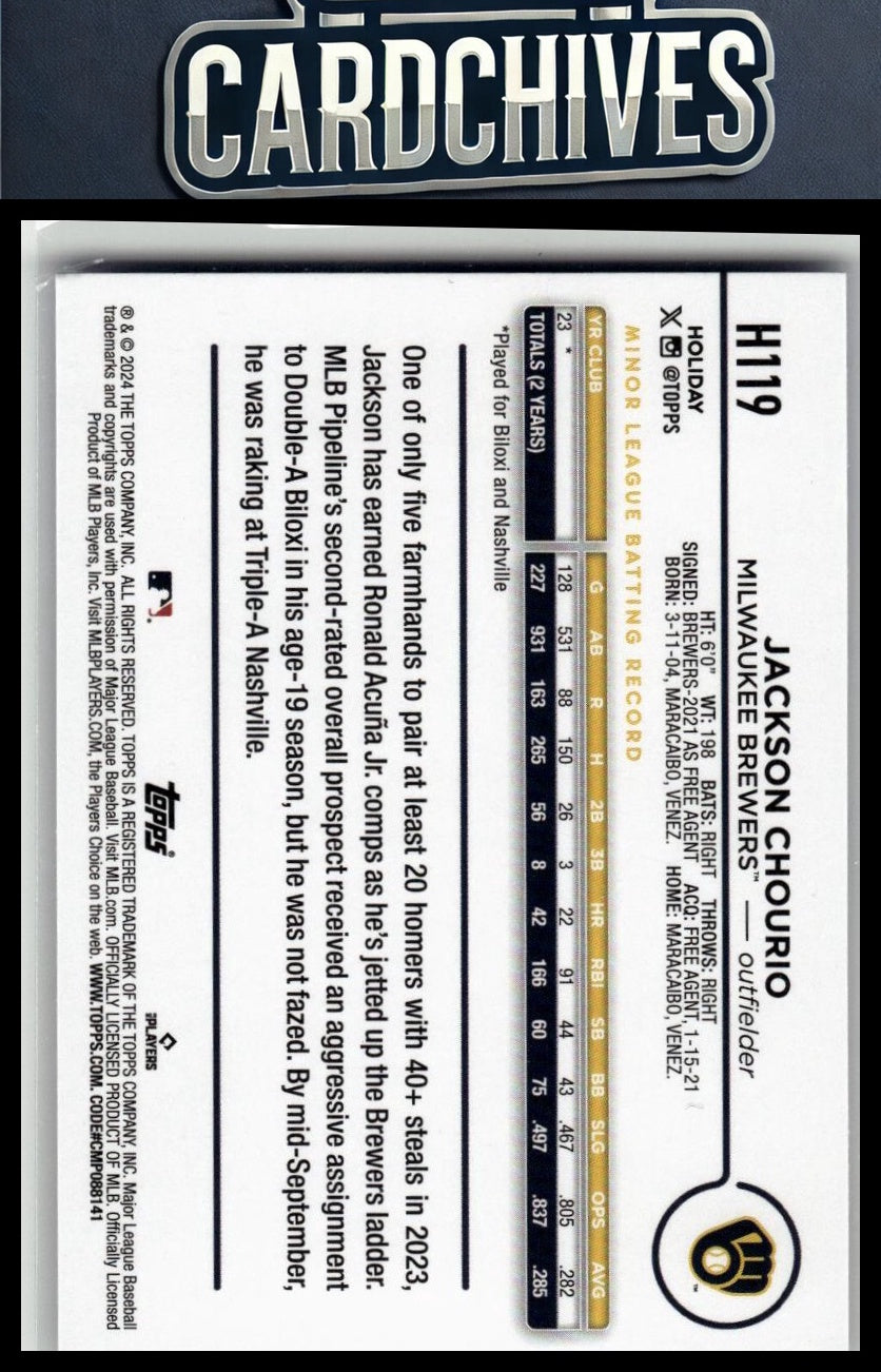 Jackson Chourio 2024 Topps Holiday #H119 Rookie RC
