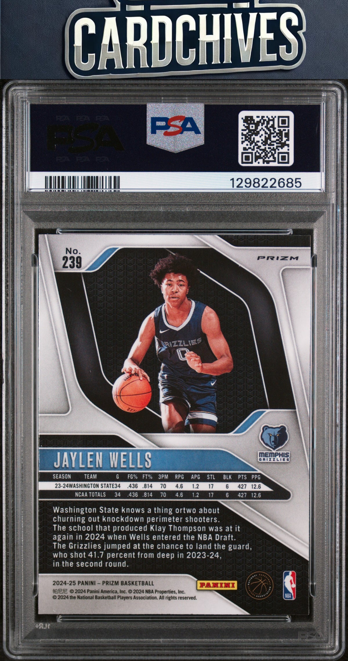 Jaylen Wells 2024-25 Panini Prizm #239 Prizms Hyper PSA 10 GEM MT POP 1 π₯