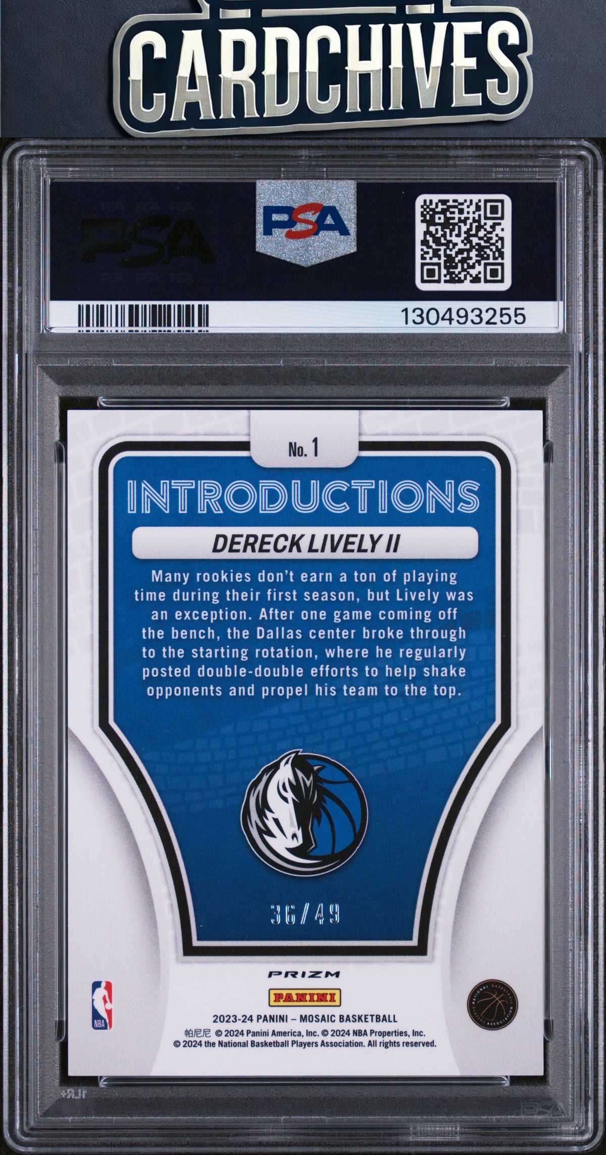 Dereck Lively II 2023-24 Panini Mosaic #1 Introductions Orange #/49 PSA 10 GEM