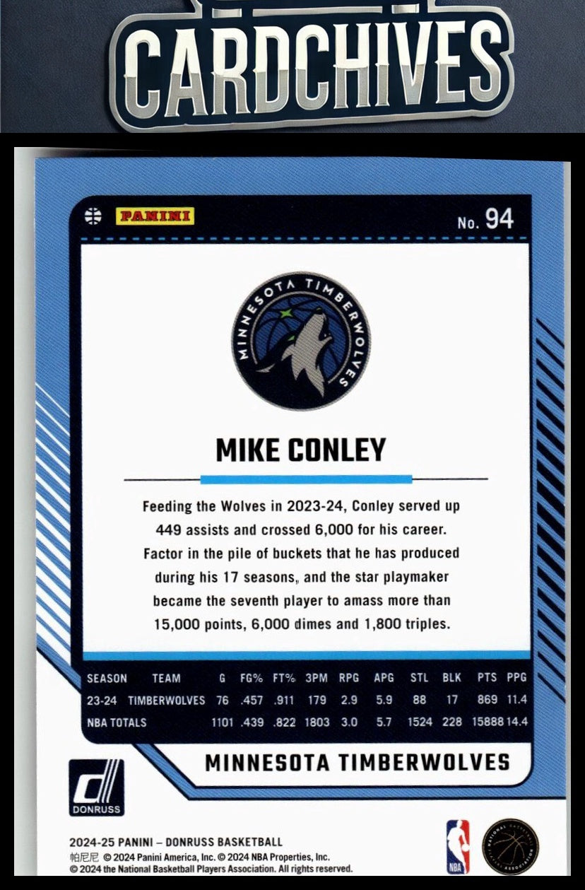 Mike Conley 2024-25 Donruss #94 Press Proof Silver