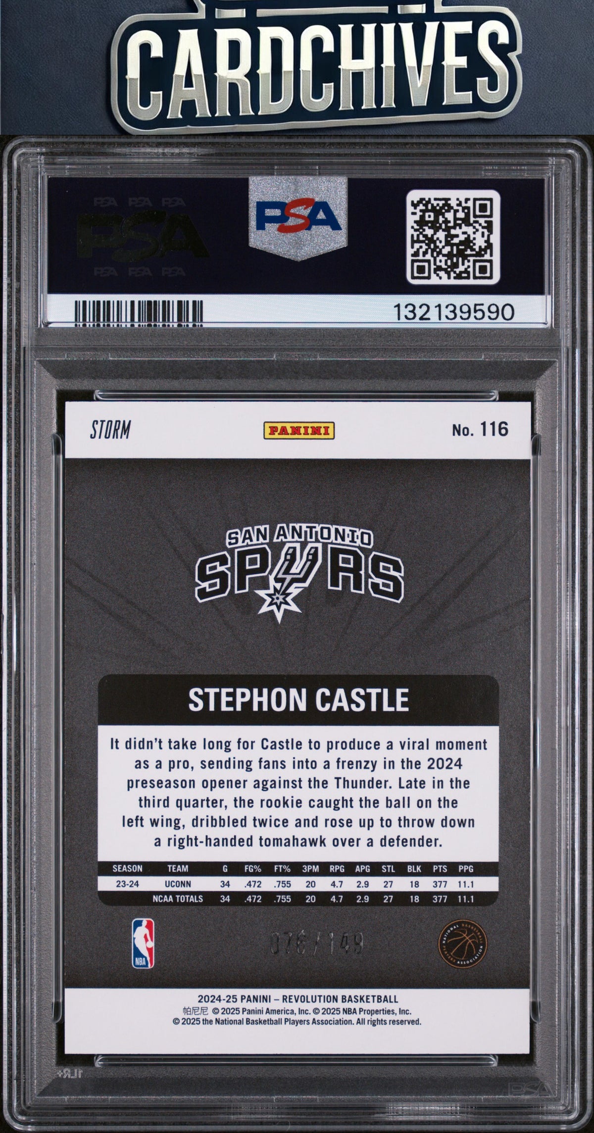 Stephon Castle 2024-25 Panini Revolution #116 Green Storm #/149 PSA 10 POP 2