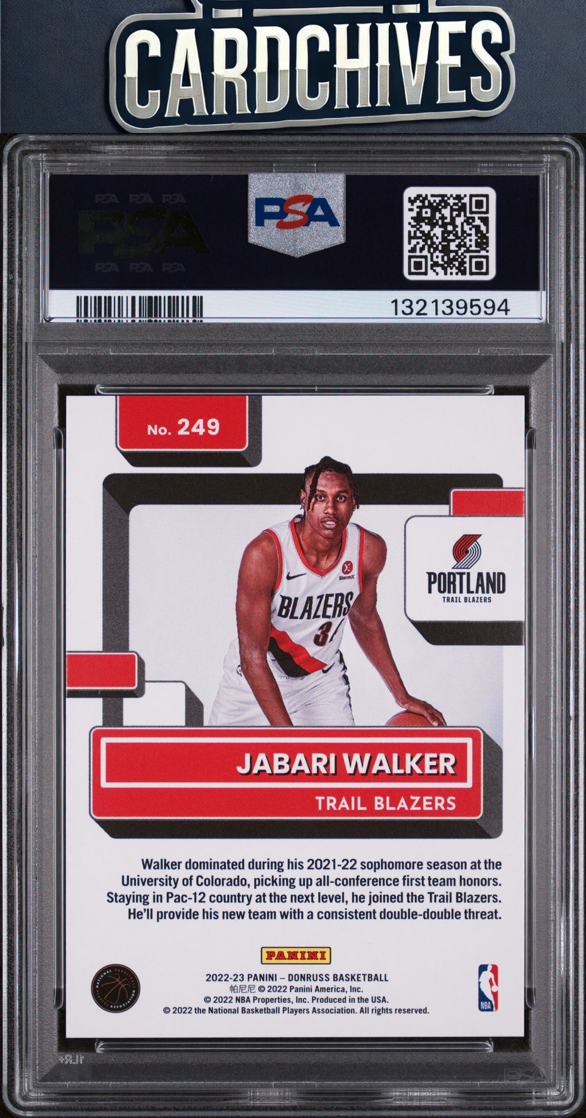 Jabari Walker 2022-23 Donruss #249 Holo Laser Gold #/10 PSA 9 MINT POP 2 π₯
