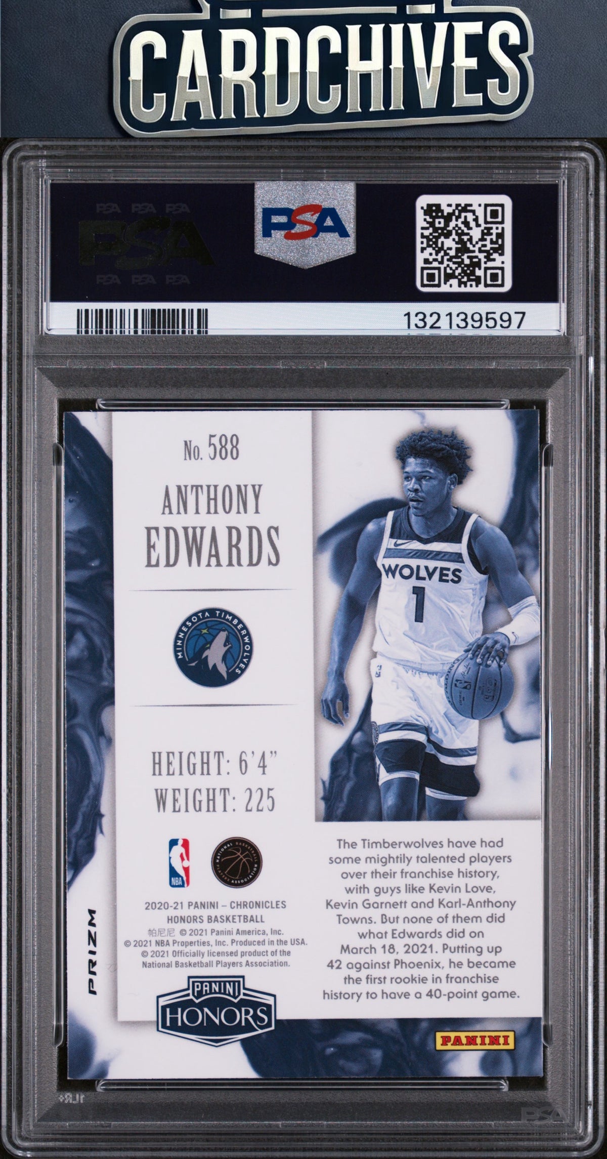 Anthony Edwards 2020-21 Panini Chronicles #588 Silver PSA 8 NM-MT