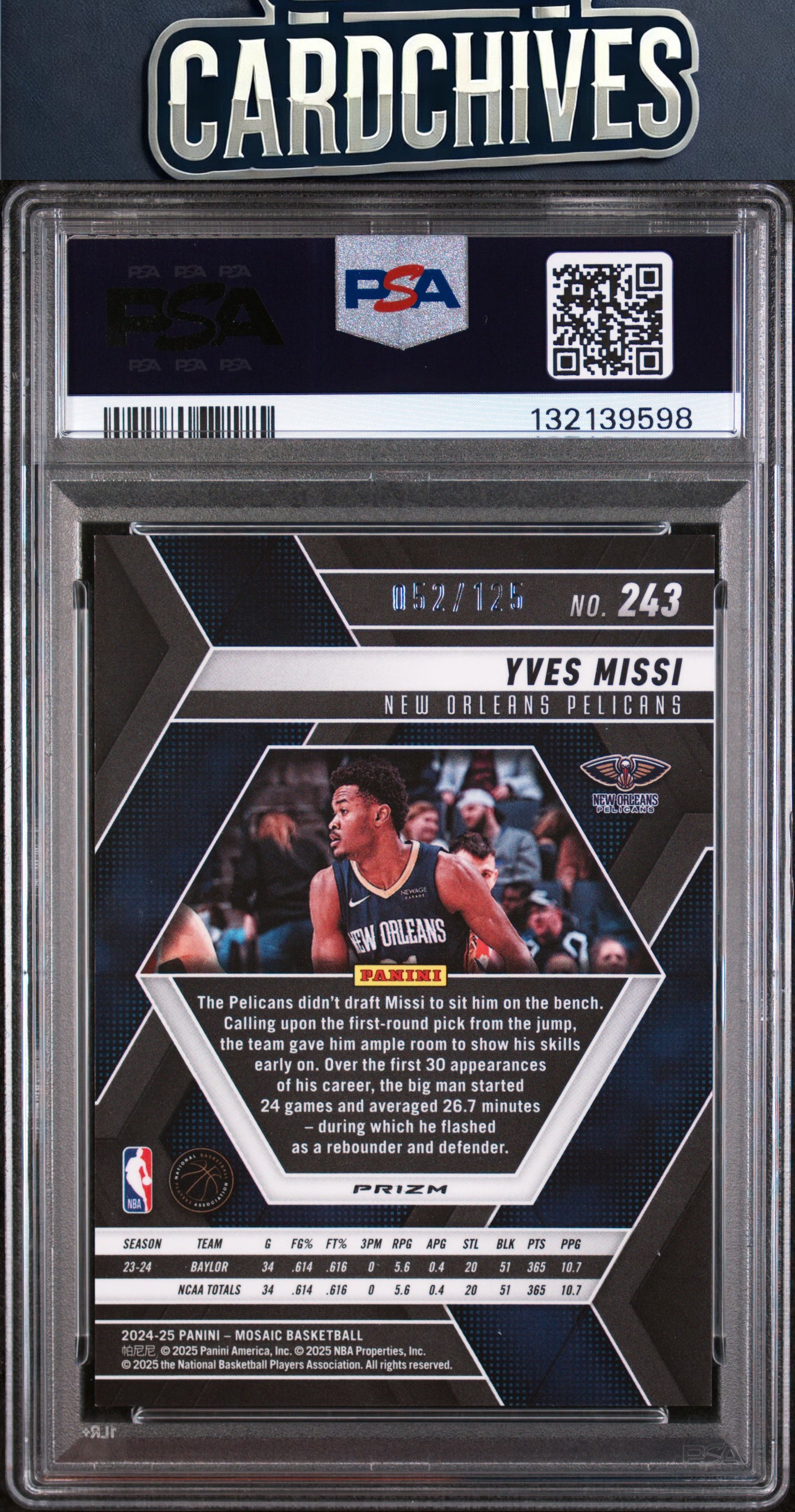 Yves Missi 2024-25 Panini Mosaic #243 Ice Mosaic #/125 PSA 10 GEM MT