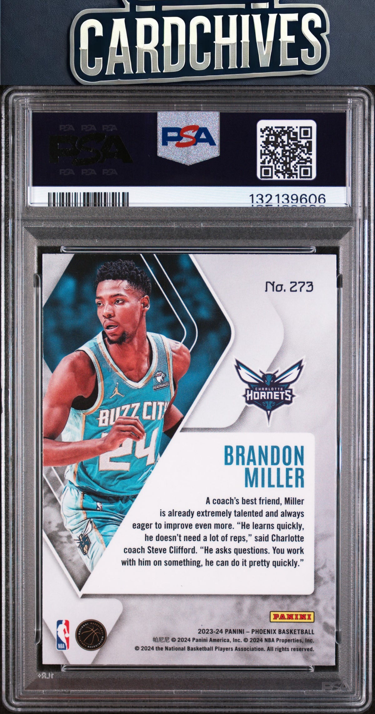 Brandon Miller 2023-24 Panini Phoenix #273 Phoenix Blue Ice PSA 8 NM-MT