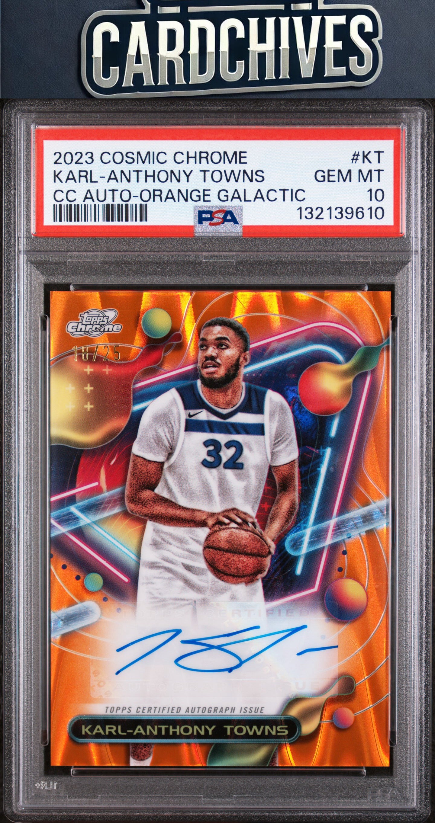 Karl-Anthony Towns 2023-24 Topps Cosmic #CCAV-KT Orange Autograph /25 PSA 10