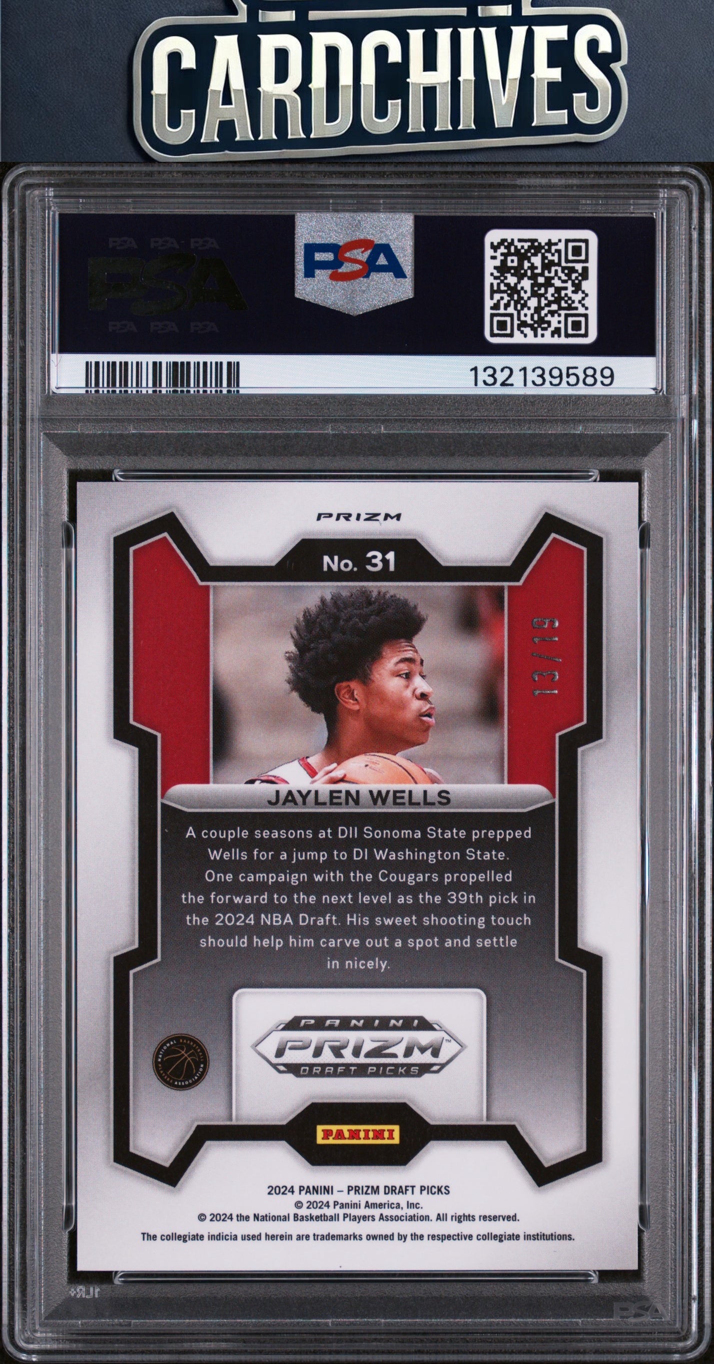 Jaylen Wells 2024 Prizm Draft Picks #31 Prizms Blue Shimmer FOTL /19 PSA 9