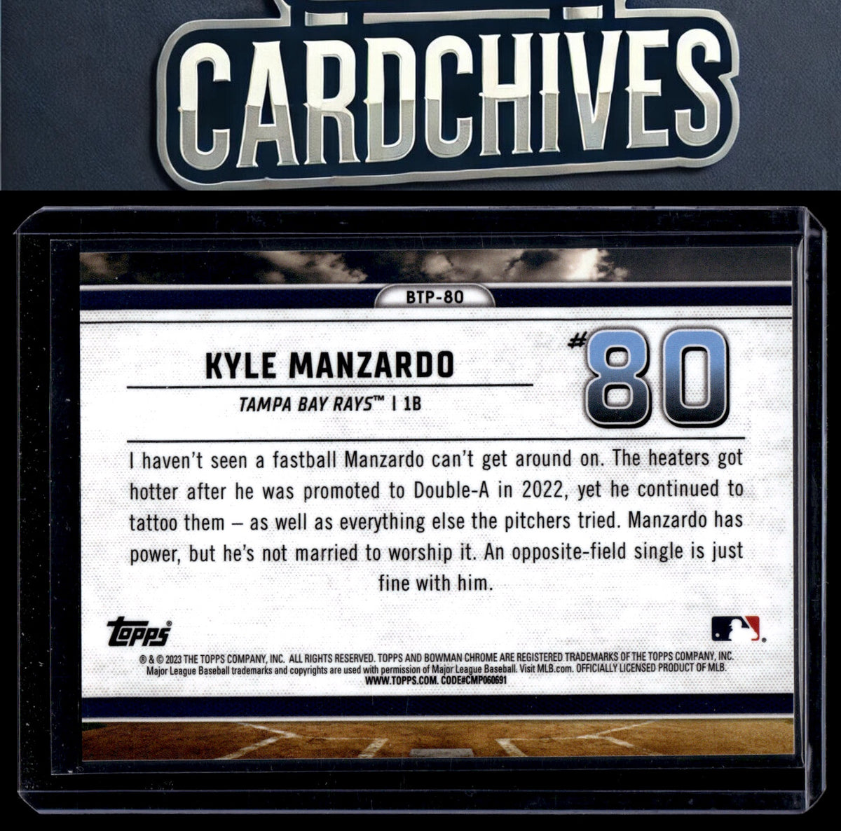 Kyle Manzardo 2023 Bowman #BTP-80 Bowman Scouts Top 100 Aqua Refractors #/125 SN