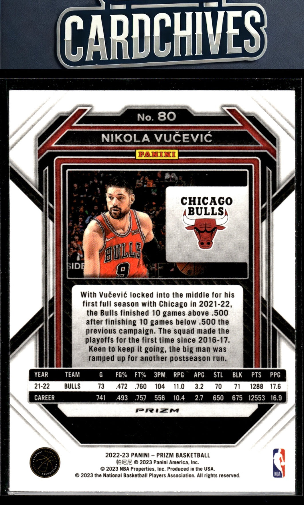 Nikola Vucevic 2022-23 Panini Prizm #80 Prizms Green Ice