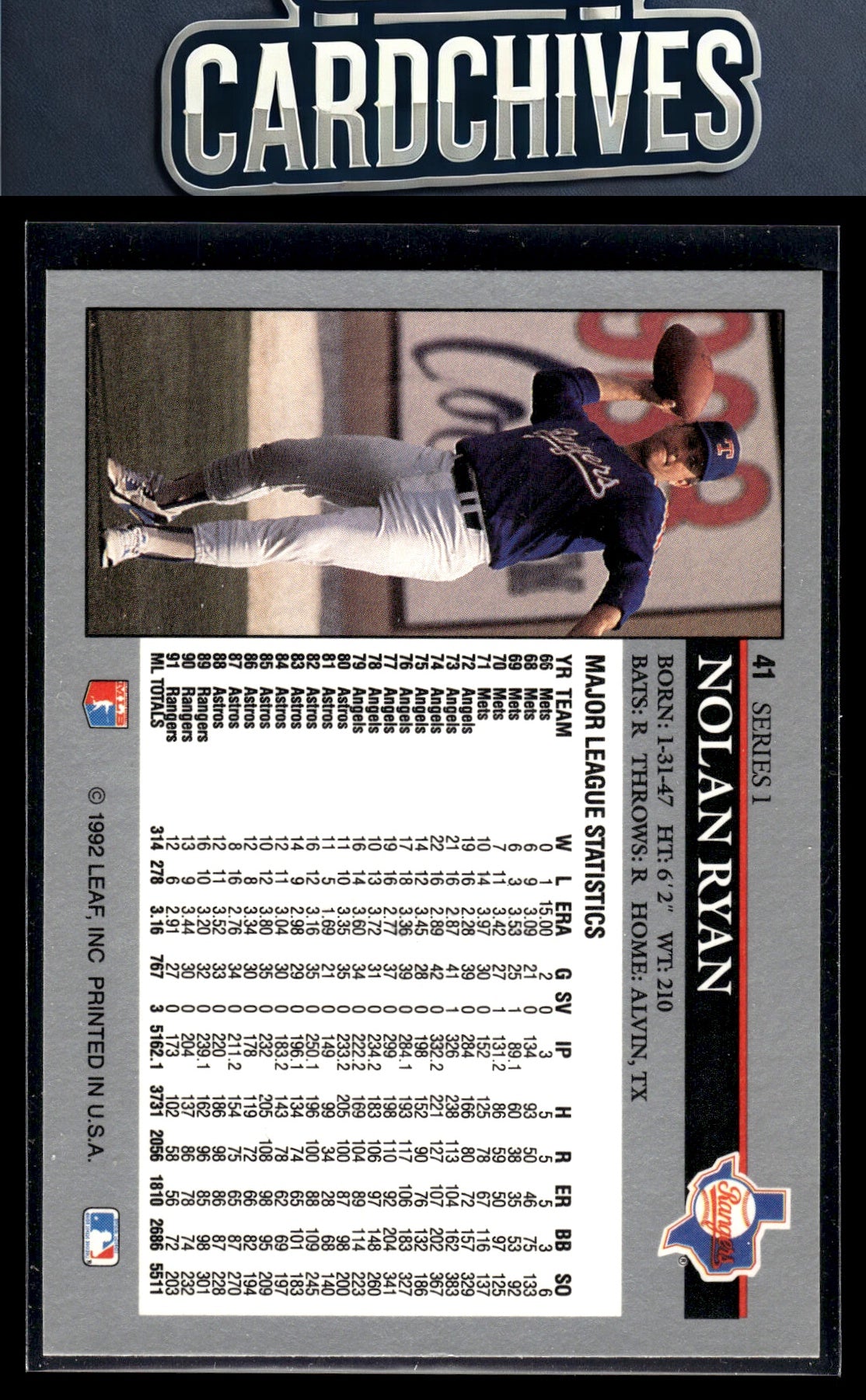 Nolan Ryan 1992 Leaf #41