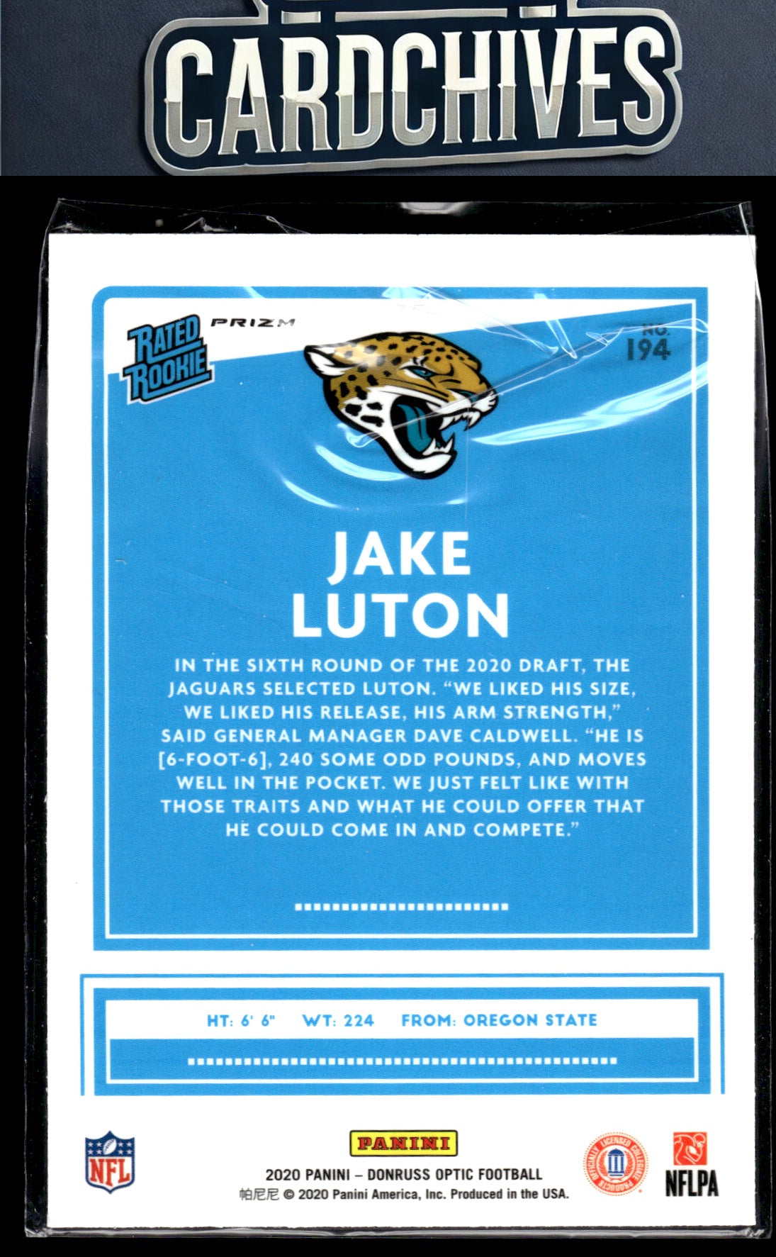Jake Luton 2020 Donruss Optic #194 Holo RC