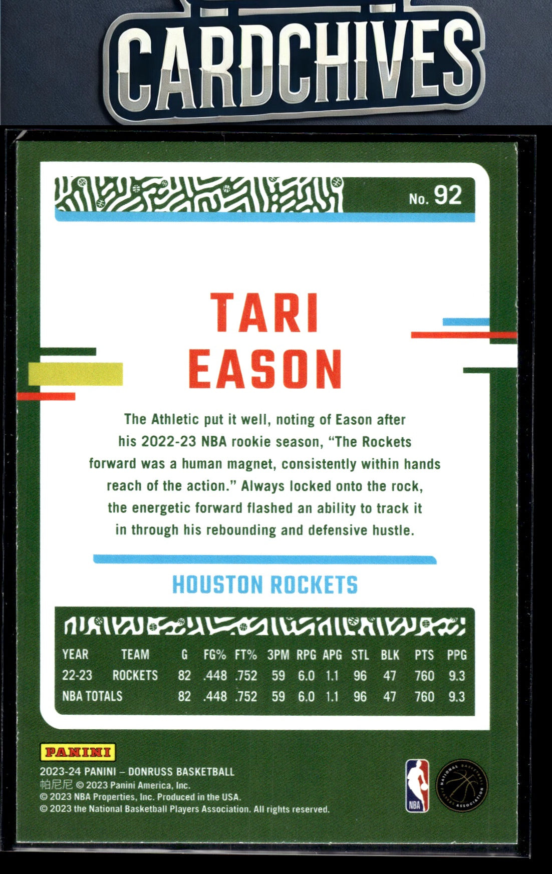 Tari Eason 2023-24 Donruss #92 Green Laser Holo