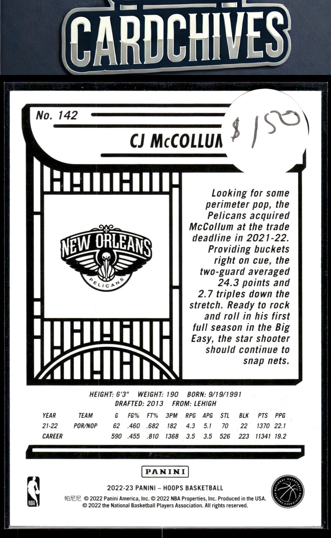 CJ McCollum 2022-23 Hoops #142 Blue