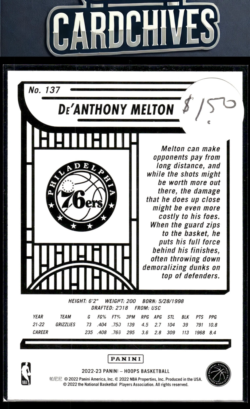 De'Anthony Melton 2022-23 Hoops #137 Blue