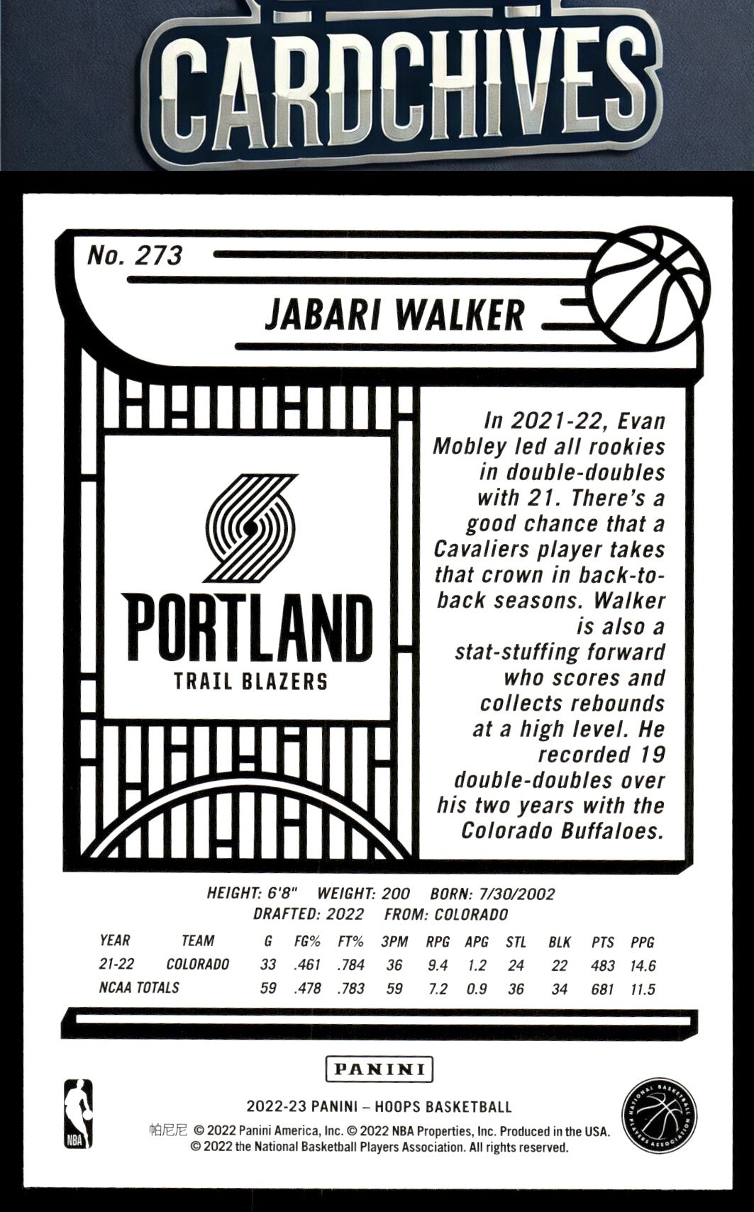 Jabari Walker 2022-23 Hoops #273 Purple Rookie