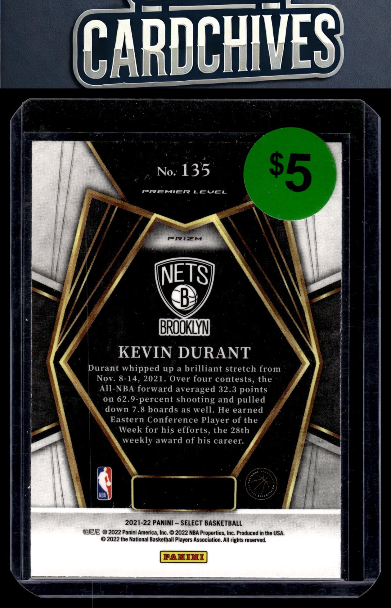 Kevin Durant 2021-22 Panini Select #135 Red Wave Prizms