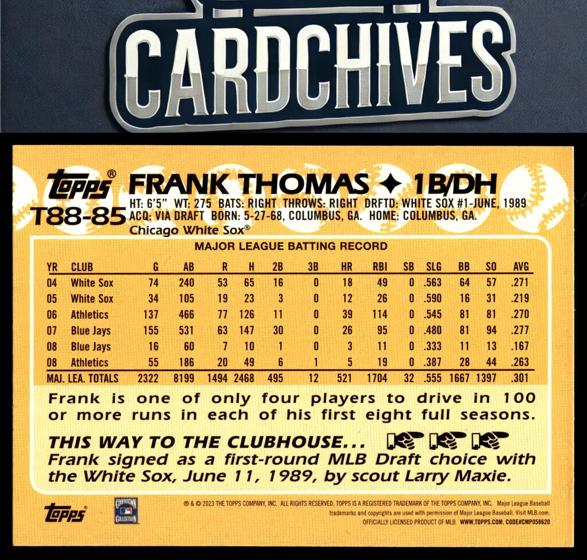 Frank Thomas 2023 Topps #T88-85 1988 35th Anniversary