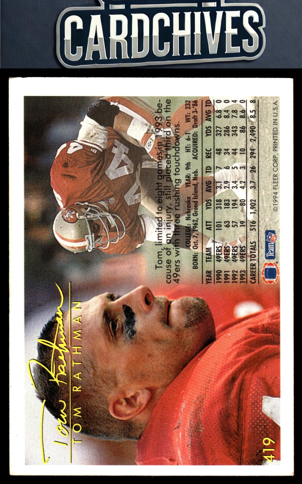 Tom Rathman 1994 Fleer #419