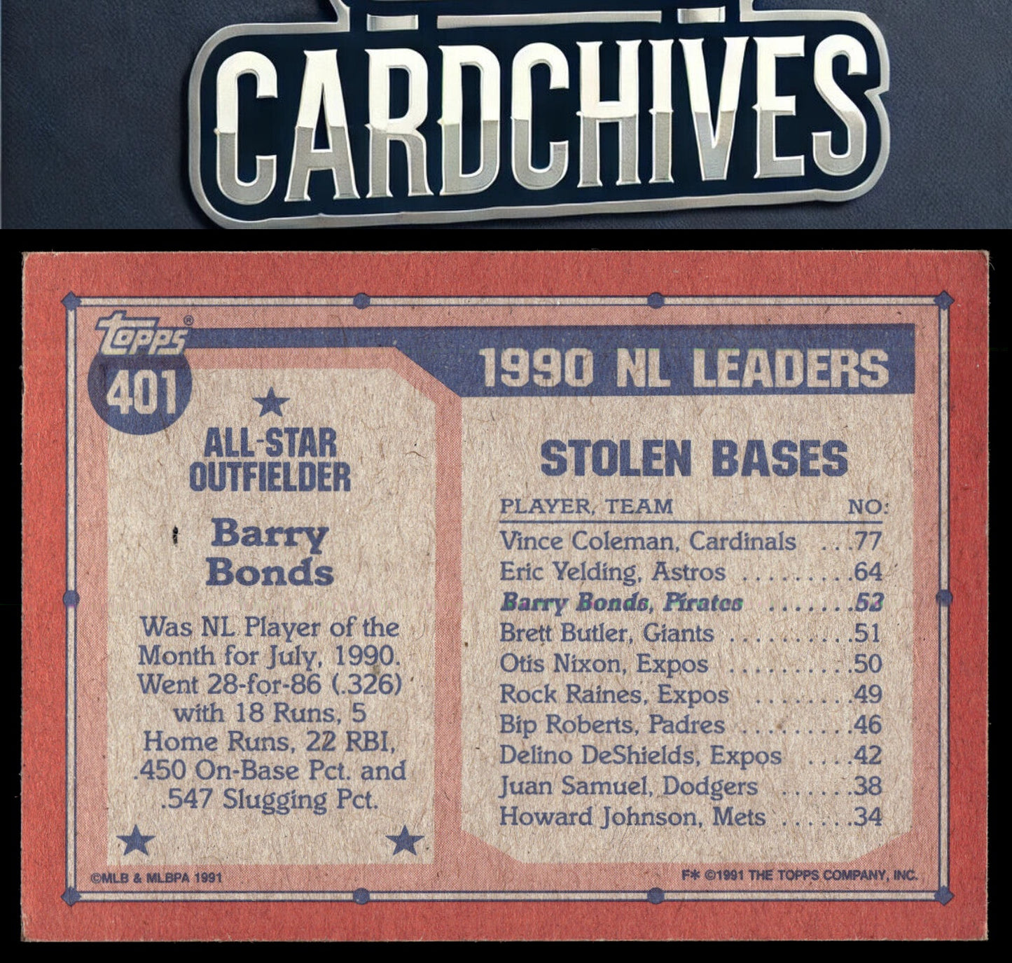 Barry Bonds 1991 Topps #401