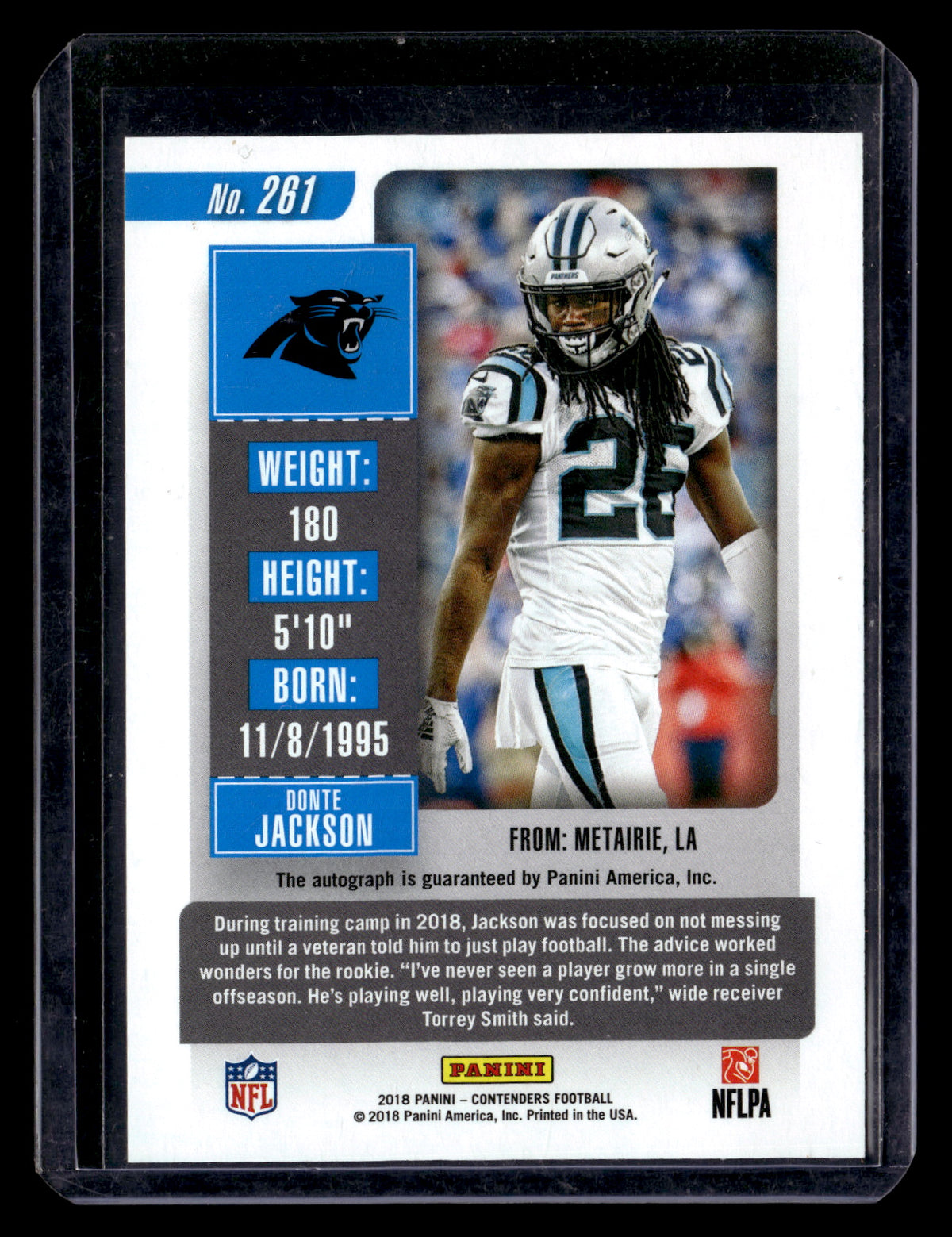 Donte Jackson 2018 Panini Contenders #261 Rookie Ticket Auto