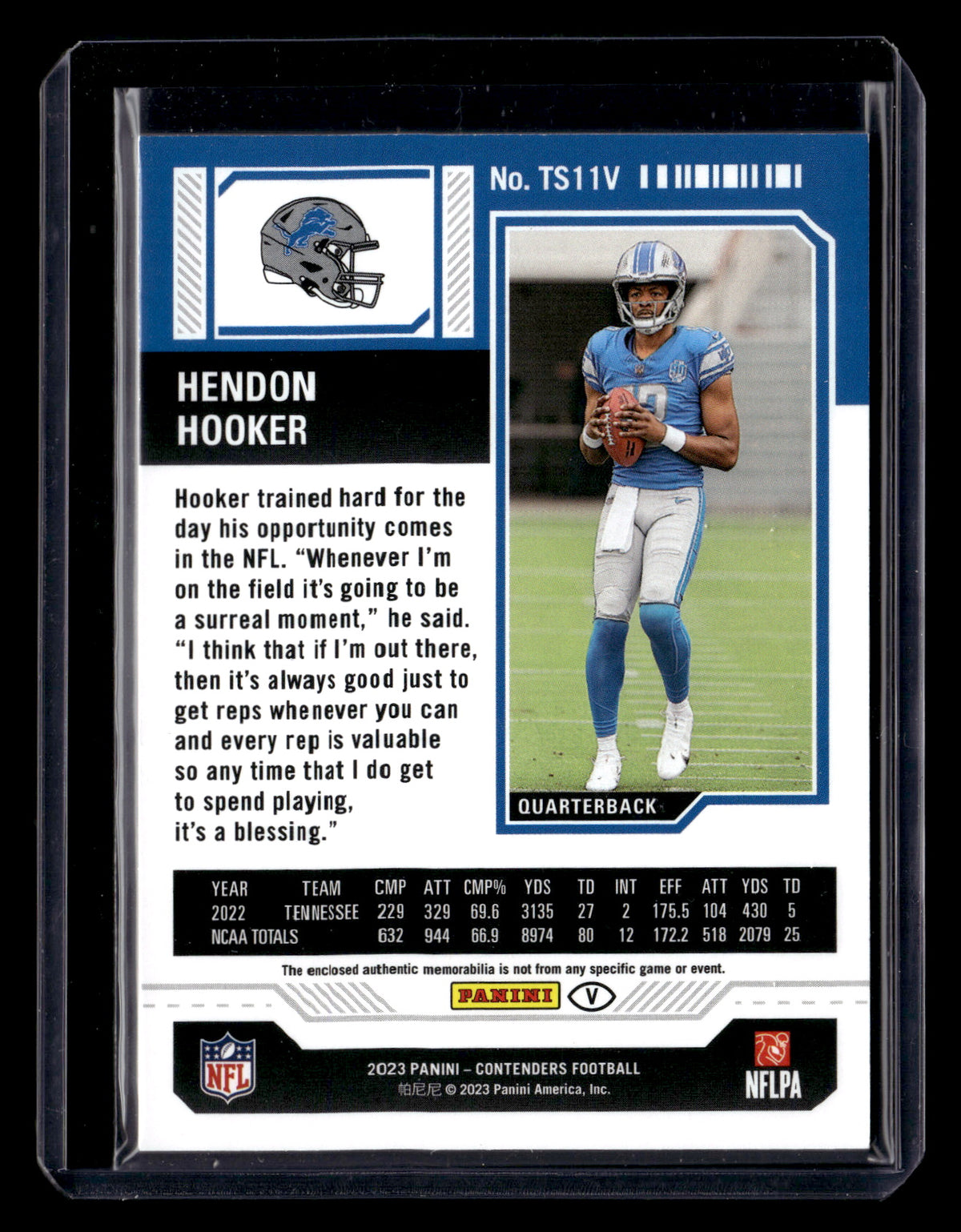 Hendon Hooker 2023 Contenders #TS11V Rookie Ticket Swatches Vars