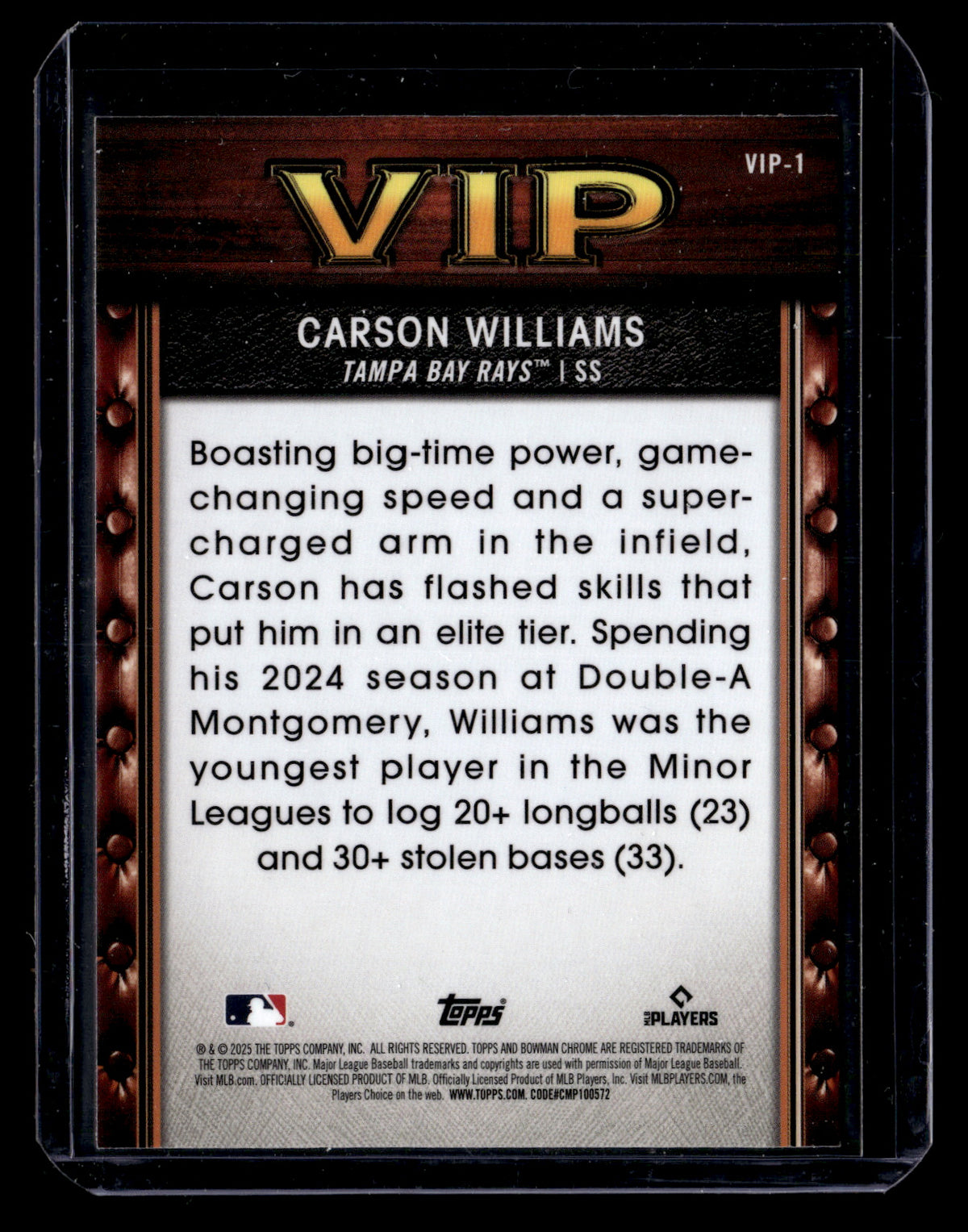 Carson Williams 2025 Bowman #VIP-1 Very Important Prospects
