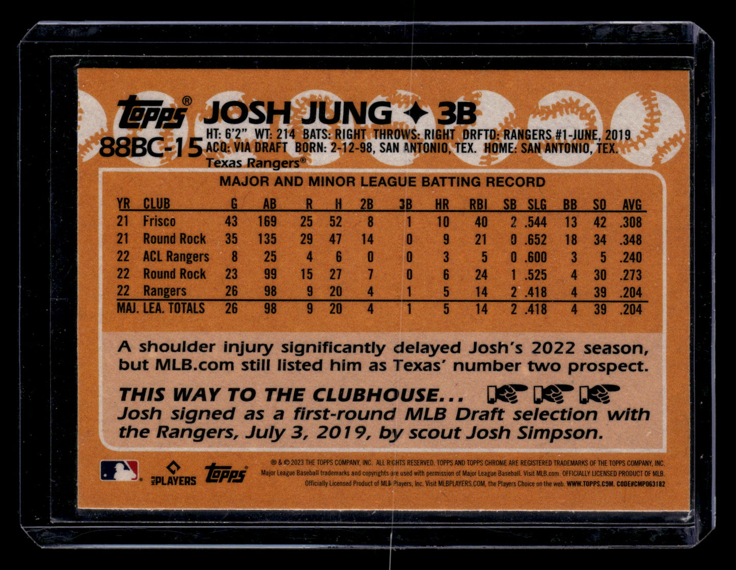 Josh Jung 2023 Topps Chrome #88BC-15 1988 Topps Baseball 35th Anniversary
