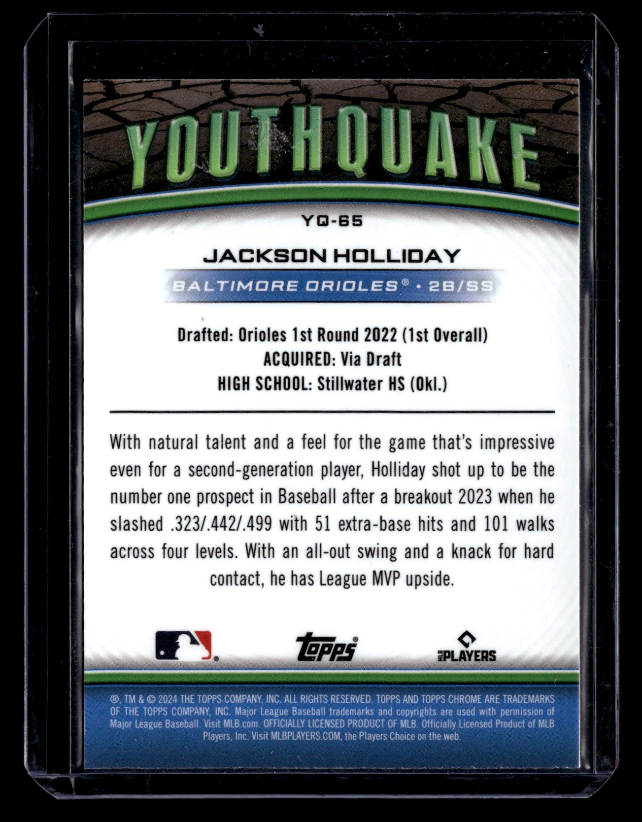 Jackson Holliday 2024 Chrome Update #YQ-65 Youthquake Green Refractors #/99 SN