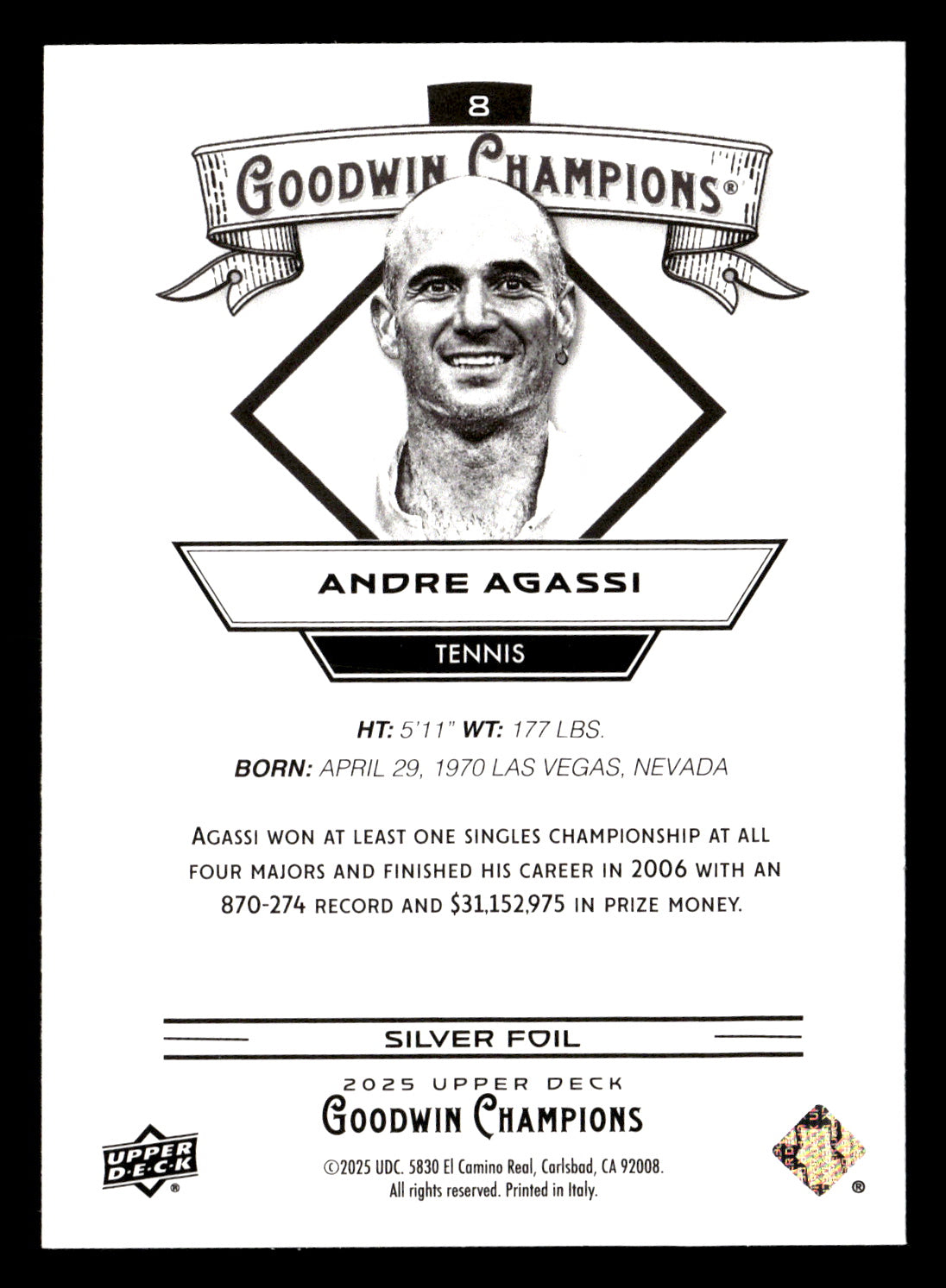 Andre Agassi 2025 Upper Deck Goodwin Champions #8 Silver Foil