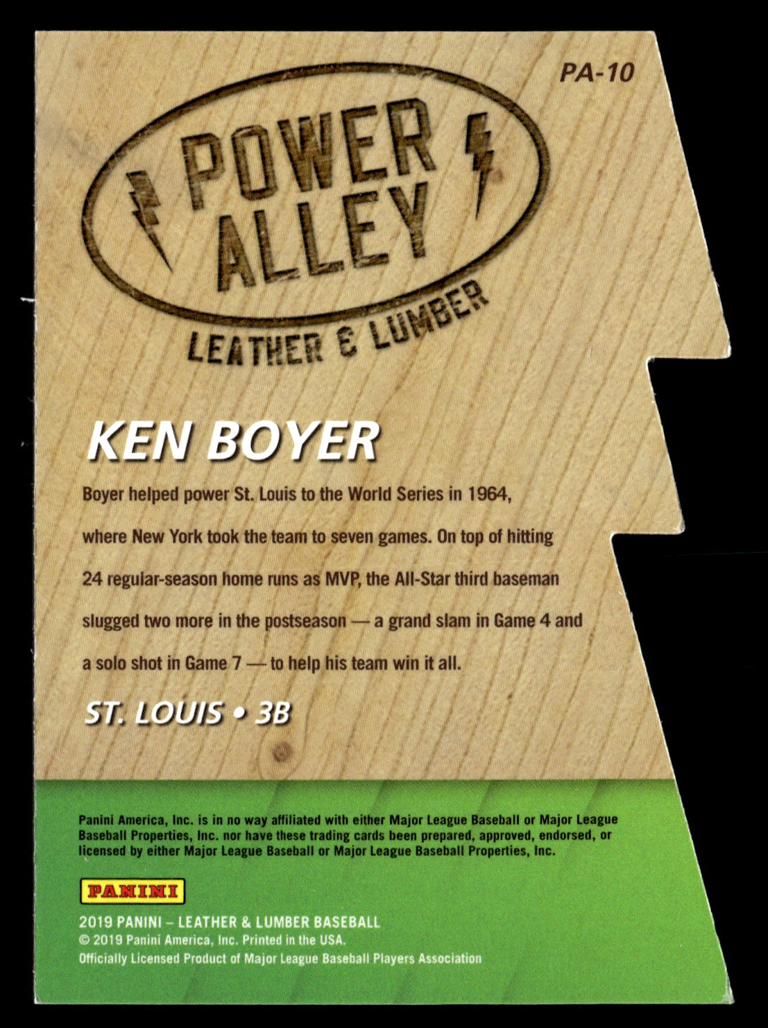 Ken Boyer 2019 Panini Leather & Lumber #PA-10 Power Alley