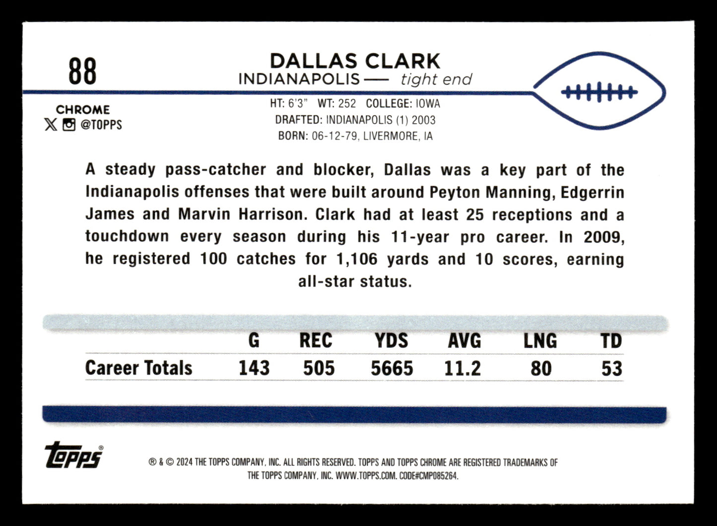 Dallas Clark 2024 Topps Chrome Sapphire Edition #88