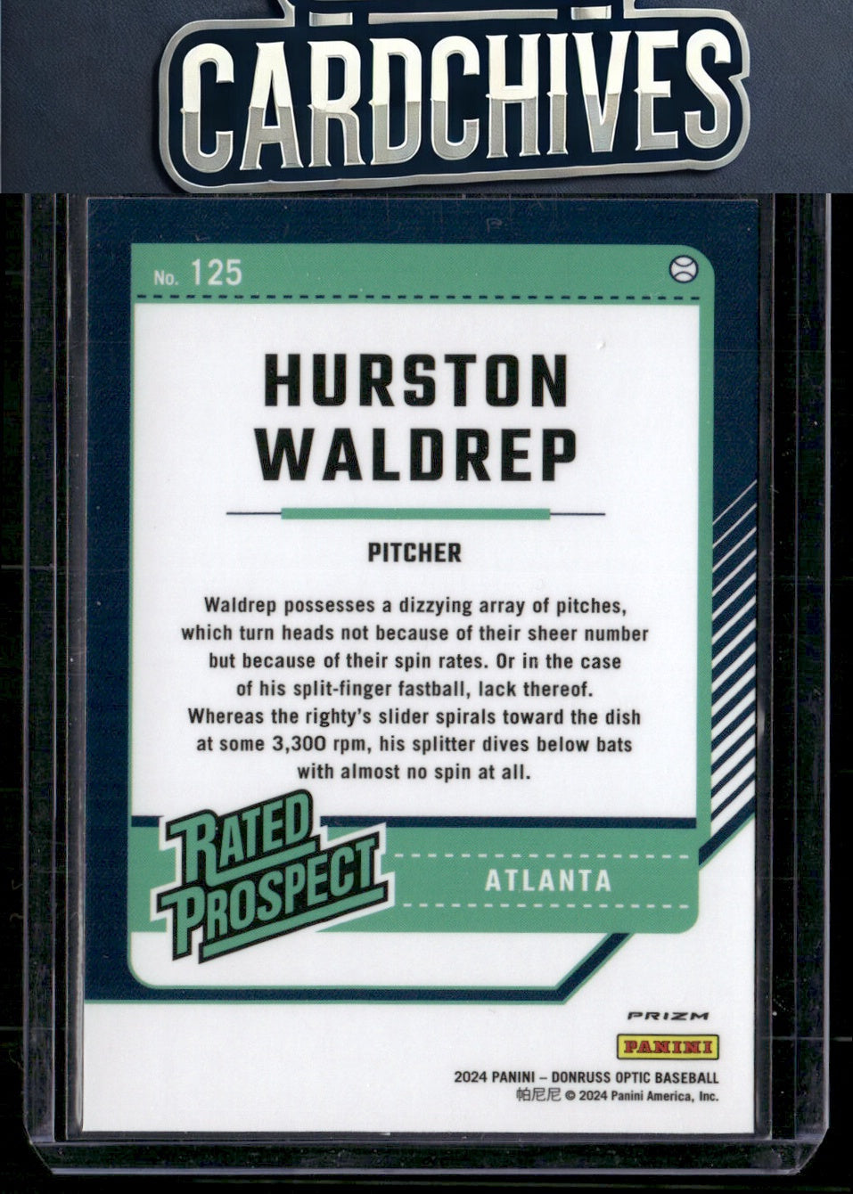 Hurston Waldrep 2024 Donruss #125 Optic Blue Velocity Prizms