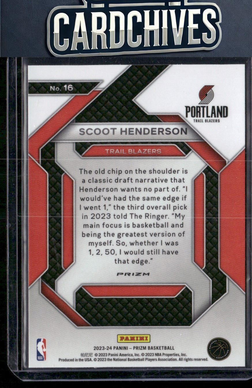 Scoot Henderson 2023-24 Panini Prizm #16 Emergent Prizms Silver