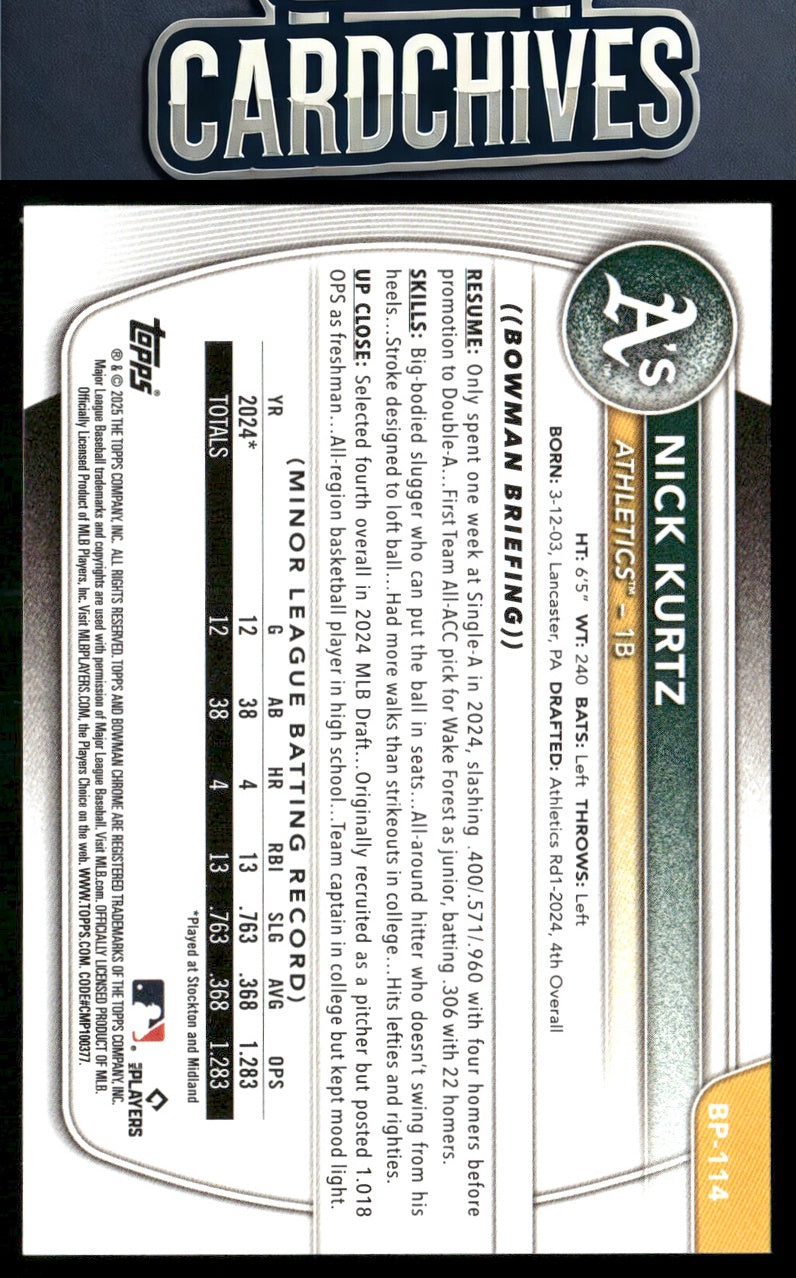 Nick Kurtz 2025 Bowman #BP-114 Prospects